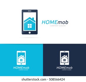 Vector house and phone logo combination. Real estate and mobile symbol or icon. Unique apartment and rent agency logotype design template.