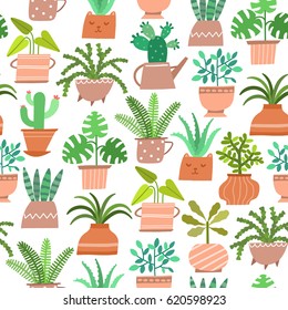 Vector house plant seamless pattern. Cute background