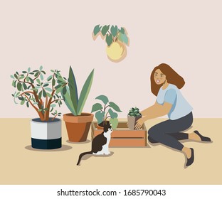 Vector house plants illustration. Can be used as print, postcard, magazine illustration, packaging design, books illustration and so on.