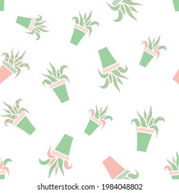 Plantas vectoriales en ollas en color rosa pastel y verde sin costura. Perfecto para proyectos de tela, scrapbooking y fondo de pantalla.