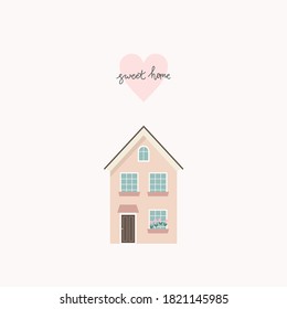 Vector house print. Sweet home postcard