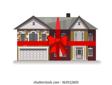 The vector house in the red bow-knot