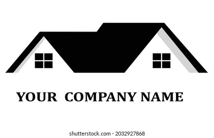 Vector. House roof logo for real estate, construction company, builder. Shows gable roof.