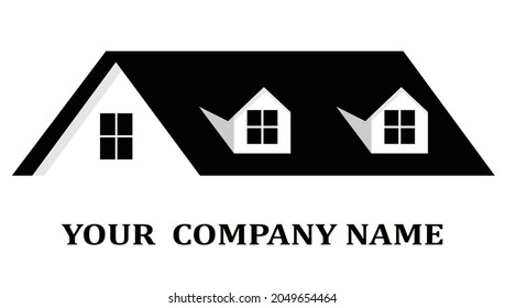 Vector. House roof logo, symbol, icon for real estate, construction company, builder. Gable roof with dormer windows.