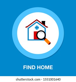 vector house search icon - property real estate symbol, magnifying home element