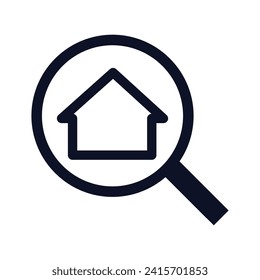 Vector house search symbol. building symbol with magnifying glass.