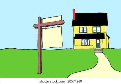 Vector of a house with a sign in front