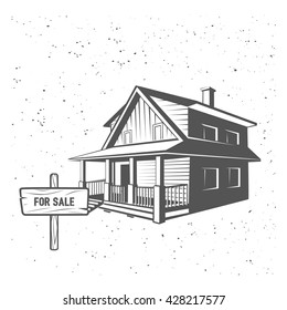 Vector house silhouette illustration, black and white