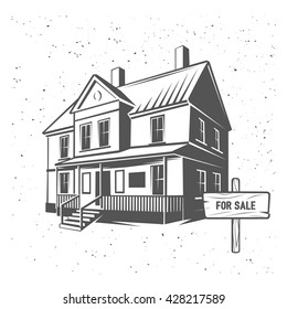 Vector house silhouette illustration, black and white