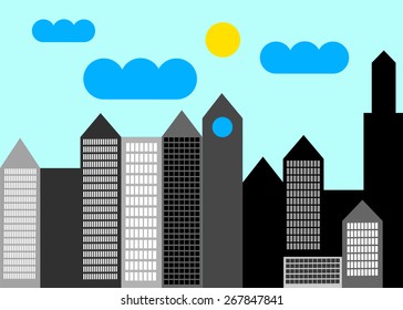 vector house silhouette skyscraper windows building roof