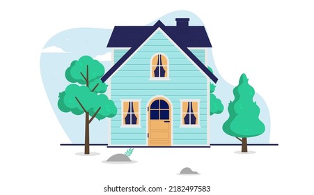 Vector House - Small Simple Home In Flat Design On White Background