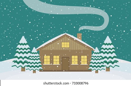 Vector house with smoke in forest
