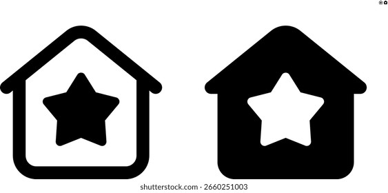 Vector house with star icon in outline and solid styles for UI and web design, 48px, 10% margin
