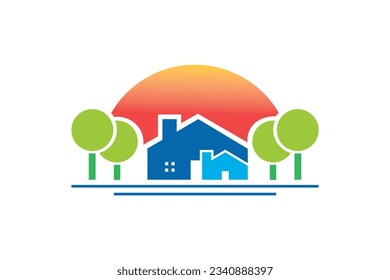 vector house with sun logo