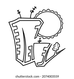 Vector house template on the background of the sun. Linear sketch drawing