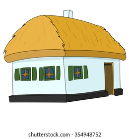 Vector House with thatched roof on white