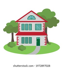 Vector house. Traditional architectural style exterior. Residential building facade. Flat style illustration. Colorful icon.