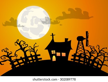 Vector : House and tree halloween background