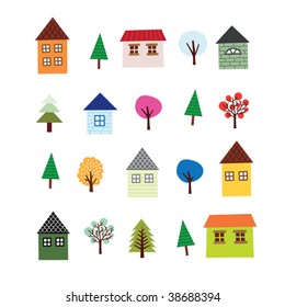Vector House and Tree Set