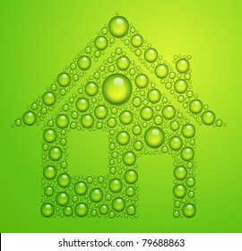 vector house of the water drops on green background