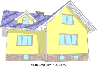 vector house with windows, chimney and cellar isolated on white background