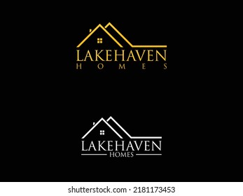 Vector house in the woods logo. Cabin in the forest silhouette logotype, property icon.eps