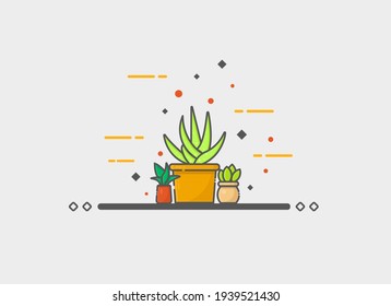 Vector of houseplants and aloe vera plants on gray background. plant vector. vector illustration. home vector decoration. can be used for wallpaper, background, and invitation cards