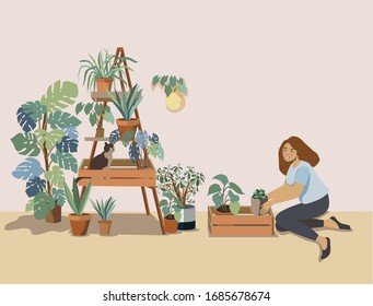 Vector houseplants illustration. Can be used as print, postcard, poster, invitation, greeting card, packaging design, textile, magazine illustration, book illustration and so on.