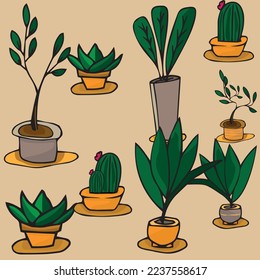 vector houseplants in the pots 