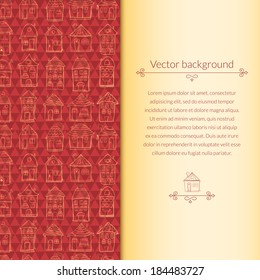 Vector houses background for template card with place for text