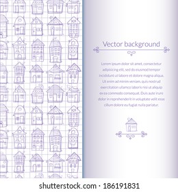 Vector houses background for template card with place for text