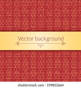 Vector houses background for template card with central place for text