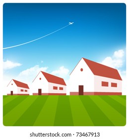 Vector houses with blue sky