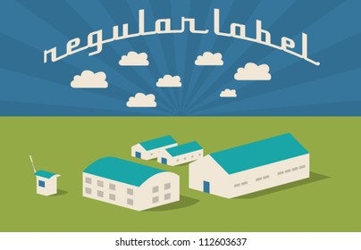 Vector Houses and Clouds Retro Design