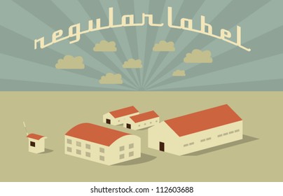 Vector Houses and Clouds Retro Design