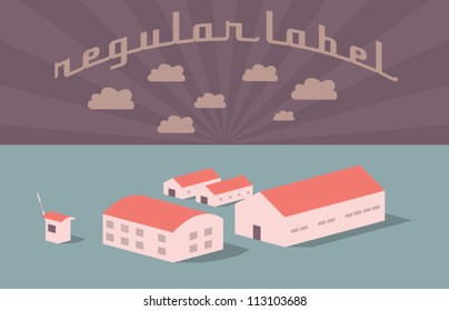 Vector Houses and Clouds Retro Design
