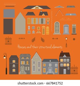 Vector houses constructor. Isolated elements kit. City creator. Make your perfect city.