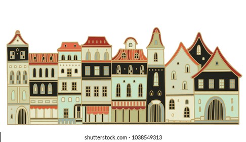 Vector houses on white background, old european style