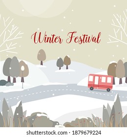vector of Houses, roads and snow-covered forests