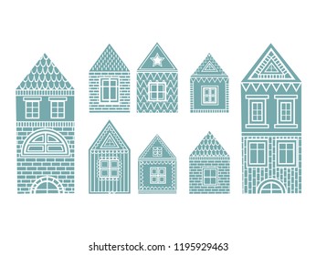 Vector houses set. Can be used as background for web pages, postcards, prints, patterns, packaging design, textile design, stickers, interior posters, invitation design, greeting cards, labels.