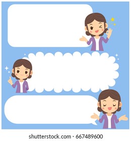 Vector housewife character with empty message board, speech bubble, that you can place your text inside.
