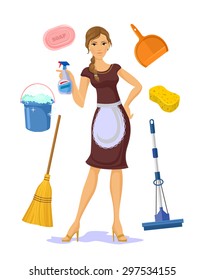 Vector housewife flat cartoon illustration