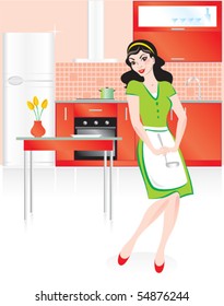 Vector. Housewife in the kitchen
