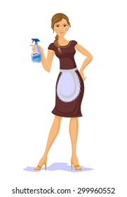 Vector housewife with spray bottle flat illustration
