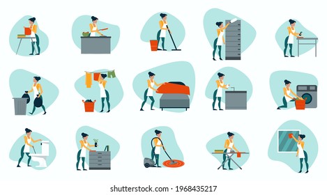 Vector Of A Housewife Young Lady Busy Doing Home  Errands 