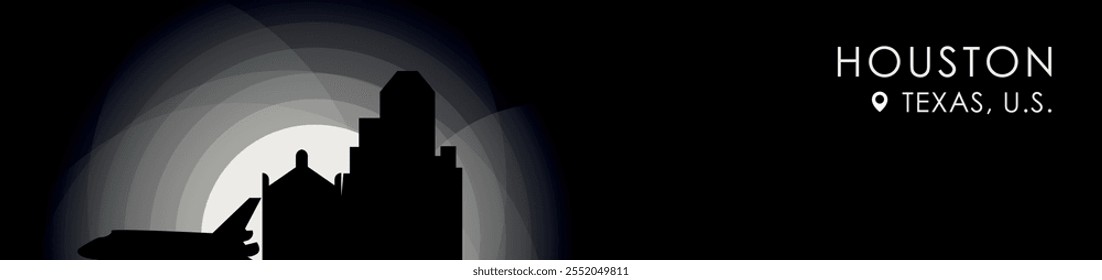 Vector Houston, USA Texas state cityscape banner. Black and white placard profile picture for header, footer