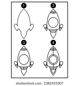 Vector how to draw step by step space rocket vector