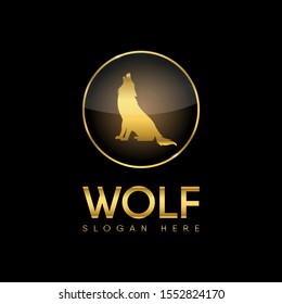 Vector Howling wolf icon design element illustration on dark background.