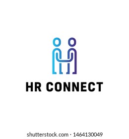 Vector HR Connect logo design template. Human resources label with people icons. Line team work illustration. Together concept background. Creative letter H symbol with handshake idea