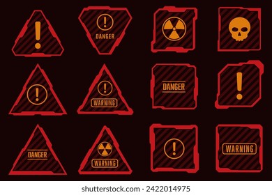 Vector HUD danger and warning interface frame, futuristic dashboard panel.